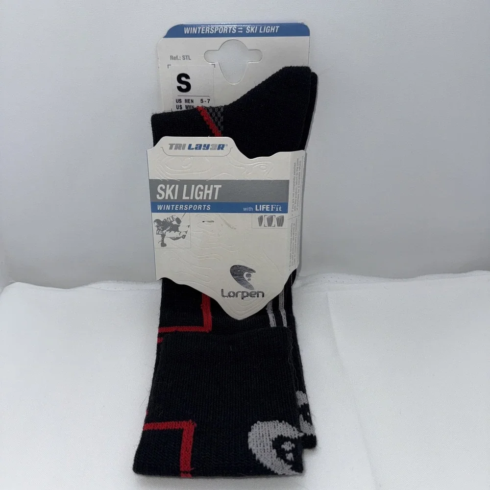 Lorpen SKI LIGHT Black Socks Size S Merino Blend Tri Layer NWT Men Women‎ Winter